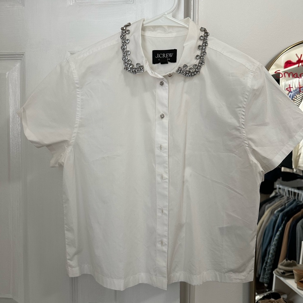 J. Crew White Shirt with Embellished Collar - Picture 2 of 4